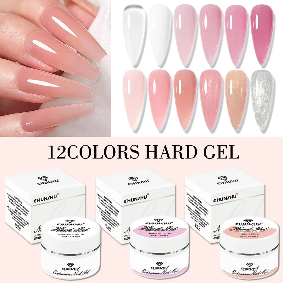 Blushimmer 30ML milky white hard gel for nail extension, self-leveling builder gel for reinforcement and camouflage manicure.