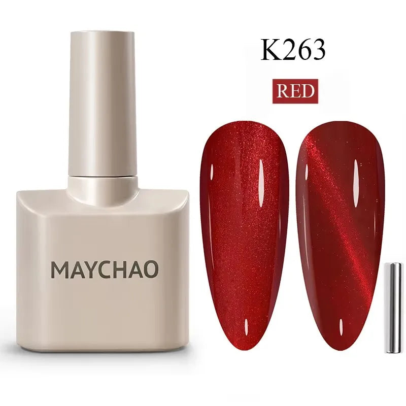 Blushimmer MAYCHAORomantic Galaxy cat eye gel nail polish with holographic rainbow effect and magnetic design for nail manicures