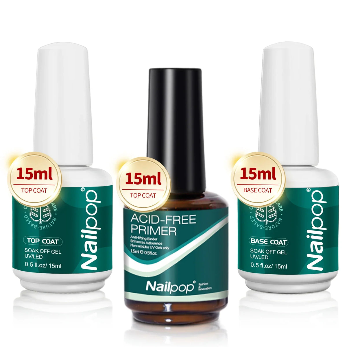 Nailpop Nail Dehydrator and Primer Acid Free Natural Nail Prep for Acrylic and UV Gel Nail Polish Fast Dry Superior Bonding Set