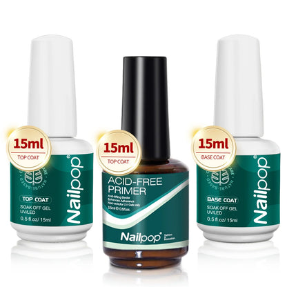 Nailpop Nail Dehydrator and Primer Acid Free Natural Nail Prep for Acrylic and UV Gel Nail Polish Fast Dry Superior Bonding Set
