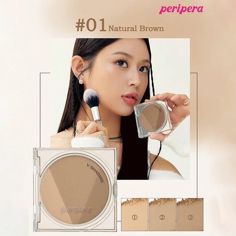 K-beauty V Shading Contour Matte Powder Palette, Light Smooth Velvet Texture Slimming Facial Nose, Natural Gradation Bronzer
