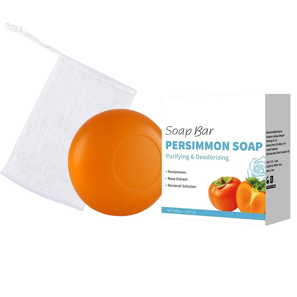 Persimmon Soap Bar Japanese Persimmon & Green Tea Extract For Men and Women Gentle on All Skin Types Deodorizing Soap Rose Scent