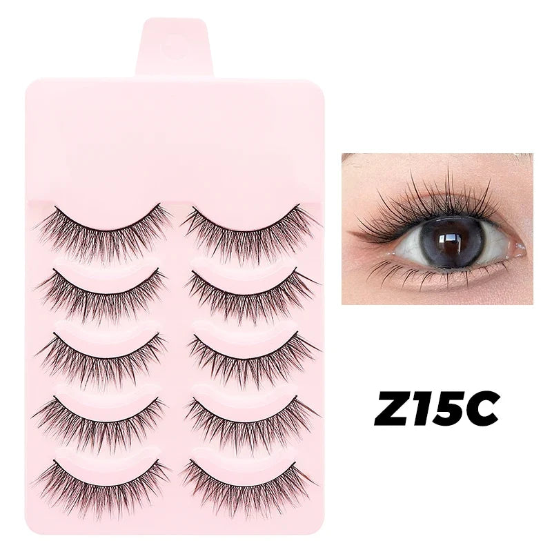 Blushimmer DINGSEN Fake Anime Lashes with clear band, 5 pairs of natural daily manga-style little devil eyelashes.