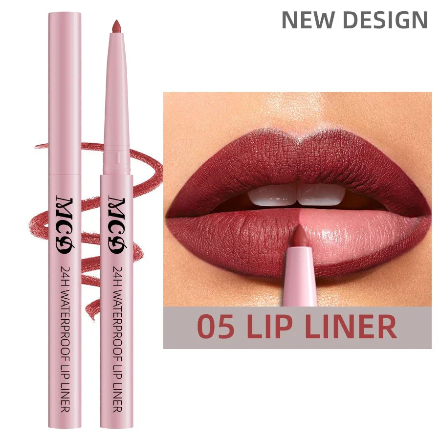 Blushimmer waterproof matte lip liner in sexy red shade, contouring lips with natural color and hydrating lip makeup finish.