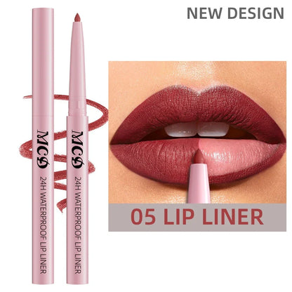 Blushimmer waterproof matte lip liner in sexy red shade, contouring lips with natural color and hydrating lip makeup finish.