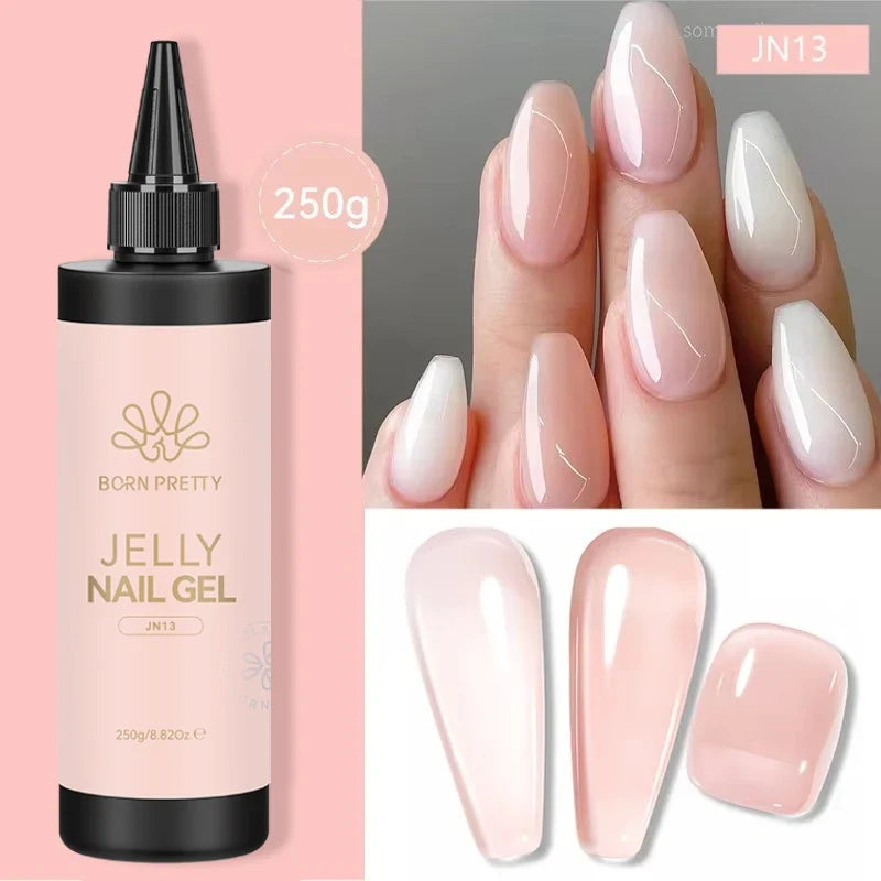 Blushimmer Born Pretty milky white jelly nude gel nail polish in a 250g refill package, translucent semi-permanent UV soak-off gel