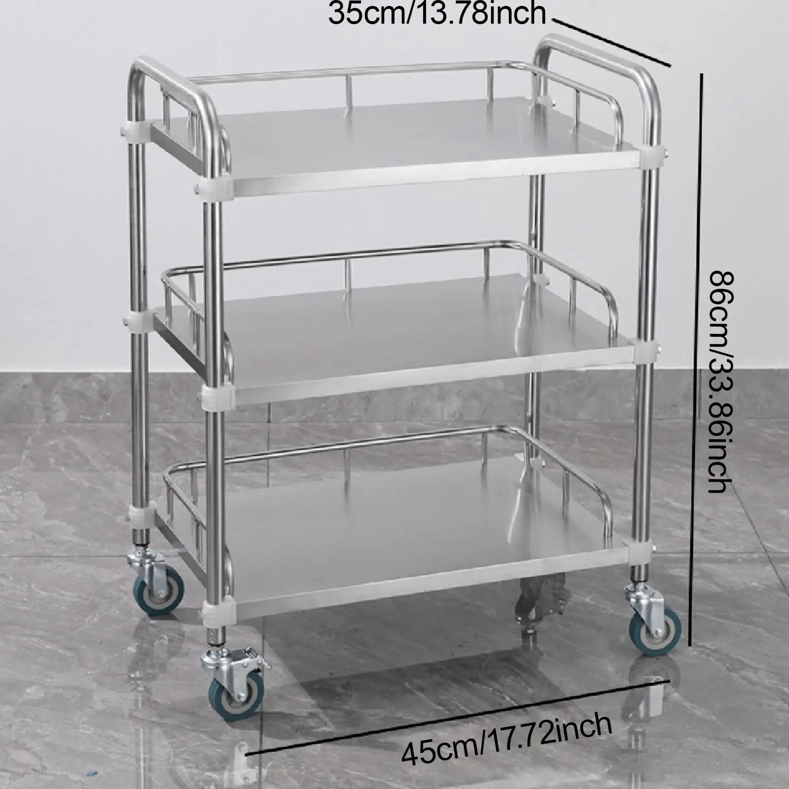Mobile Lab Utility Cart with 4 Brake Casters Kitchen Trolley Multifunctional