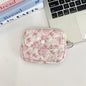 Cute cartoon travel cosmetic pouch by Blushimmer with lipstick, earphone, and card compartments for women’s makeup and accessories.