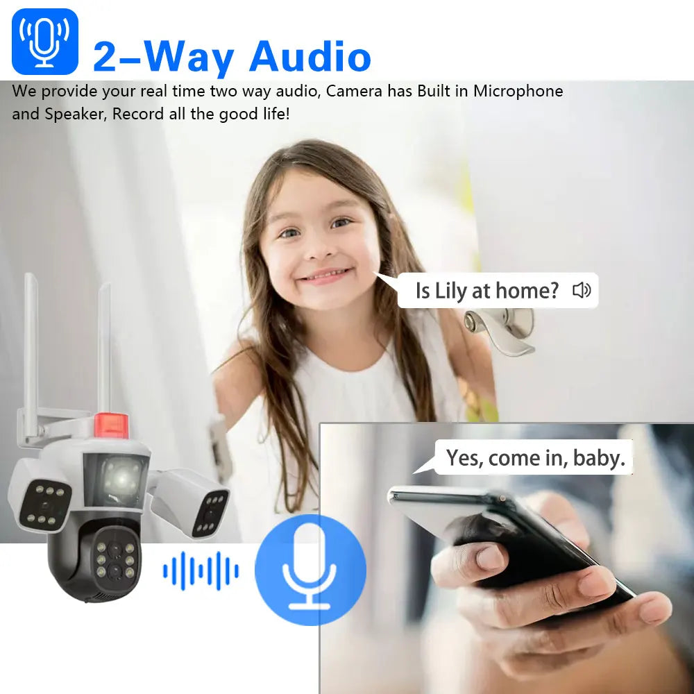 Smart Home WiFi Security Camera 16MP 8K HD Video CCTV Surveillance IP Cameras Outdoor 360° Wireless 4-Lens 3-Screen Camera