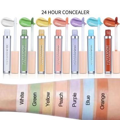 Blushimmer liquid concealer for face contour and dark circle coverage, with correcting skin tone makeup on a woman's face.