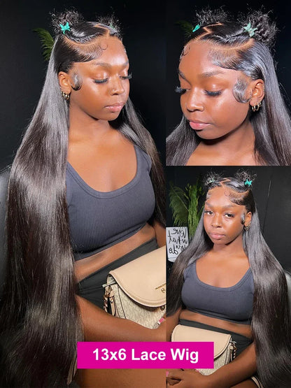Brazilian 100% human hair wig by Selvanelle, 40-inch bone straight lace frontal, 13x4 HD transparent lace, pre-plucked, 250 density
