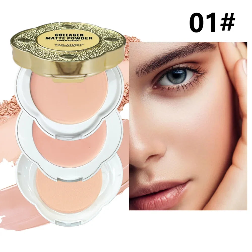 Blushimmer natural matte pressed powder compact with oil control, brightening and whitening face foundation and concealer for smooth skin.
