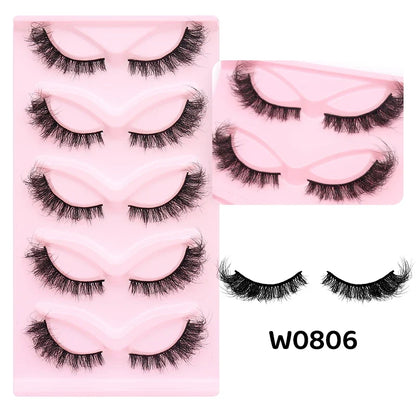 Blushimmer DINGSEN 5 Pairs Cat Eyelashes with fluffy, wispy mink-style strip lashes for a natural, long cat eye look.