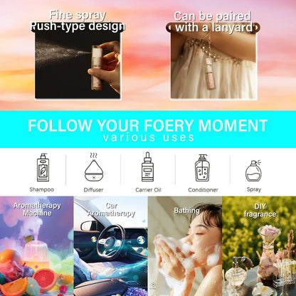 Blushimmer 12-types spray essential oils perfume for women, floral, fruity, woody body oil fragrance in a sleek spray bottle.