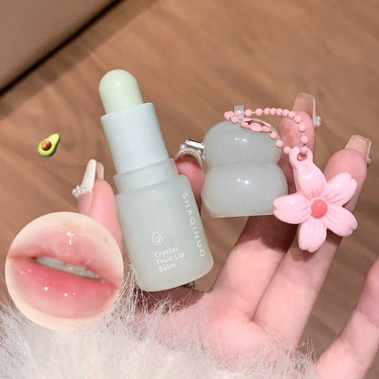 Blushimmer crystal strawberry lip balm stick with key chain, moisturizing and hydrating lips mask with color-changing, reduces lip lines.