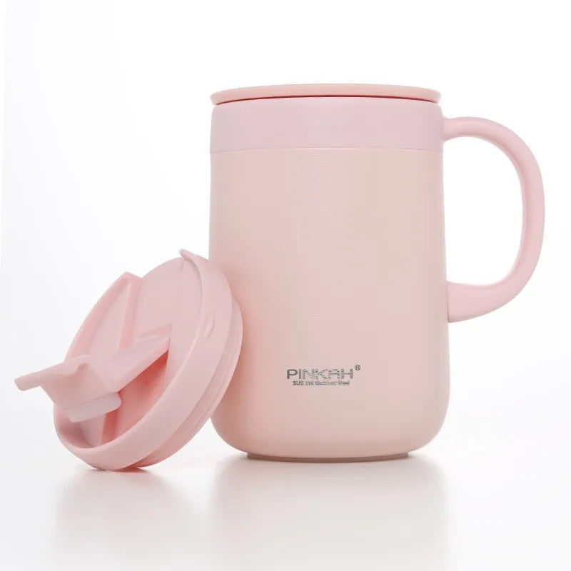 PINKAH 340&460ml Coffee Mug 304 Stainless Steel Thermos Mugs With Handle With Lid Insulated Tea mug Vacuum Cup Office Thermos