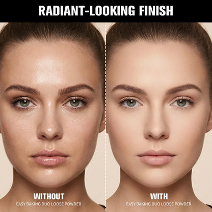 2 in 1 Bake Loose Powder Brightening&Correcting Duo Brightening Correcting Blurred Pores Matte LongLasting Setting Powder Makeup