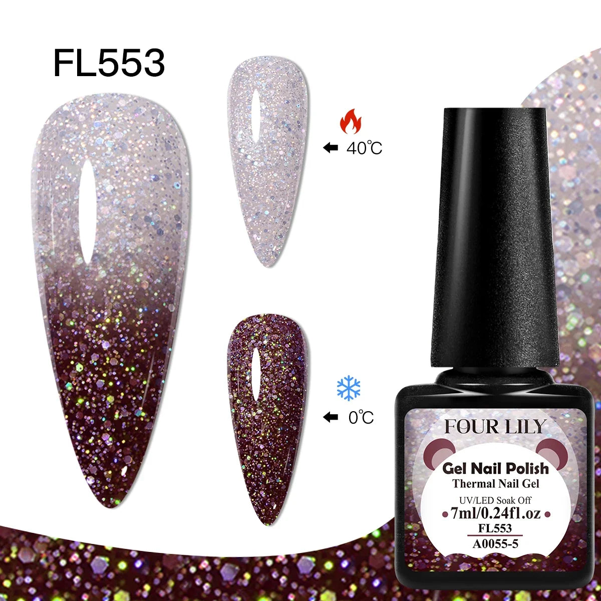 Blushimmer Four Lily 7ml thermal nail gel polish set with three color-changing semi-permanent UV/LED gel for manicures