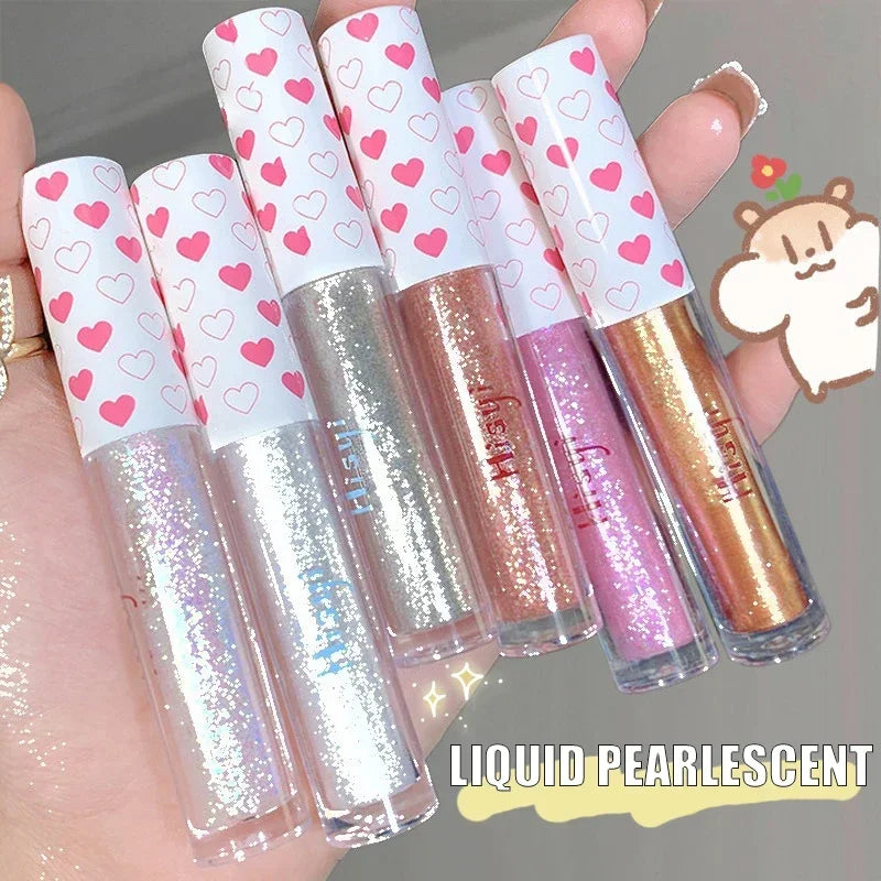 Blushimmer liquid eyeshadow highlighter with waterproof, ultra-shiny glitter finish, enhancing monocolor silkworm eye makeup.