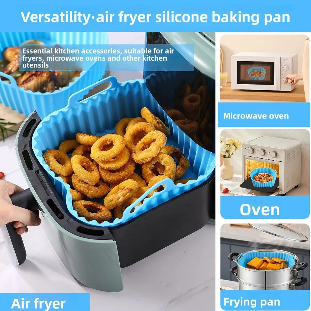 Square Silicone Air Fryer Basket Pan Reusable Food Safe Baking Mold for Oven BBQ Barbecue Cooking Kitchen Bakeware Pastry Tool