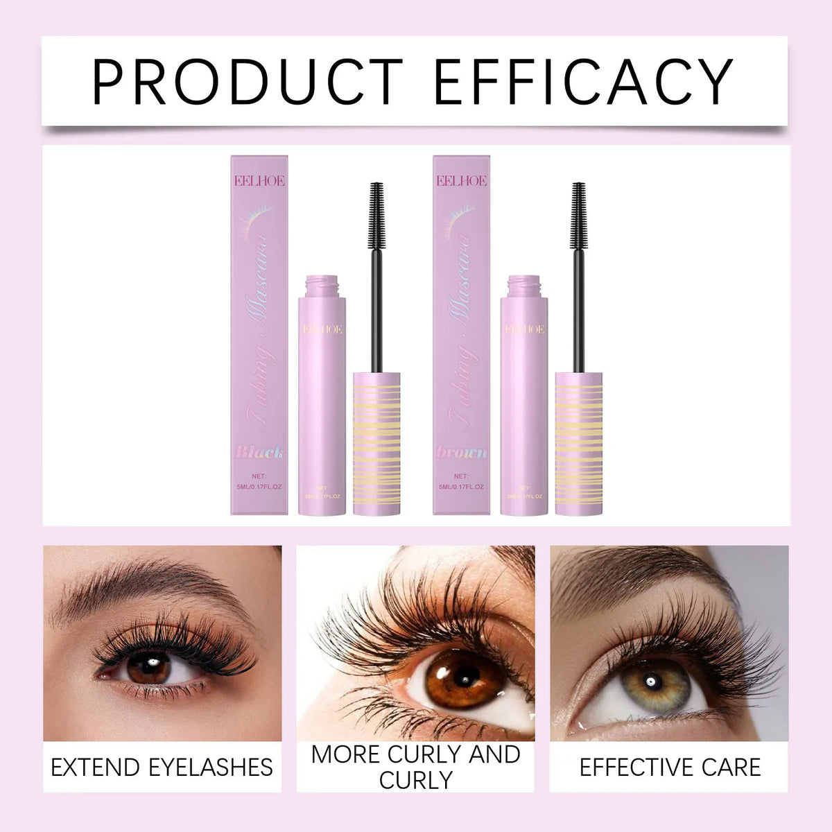 Blushimmer Eelhoe curling mascara brush with black volumizing, lengthening waterproof mascara for thick, extended eyelashes.