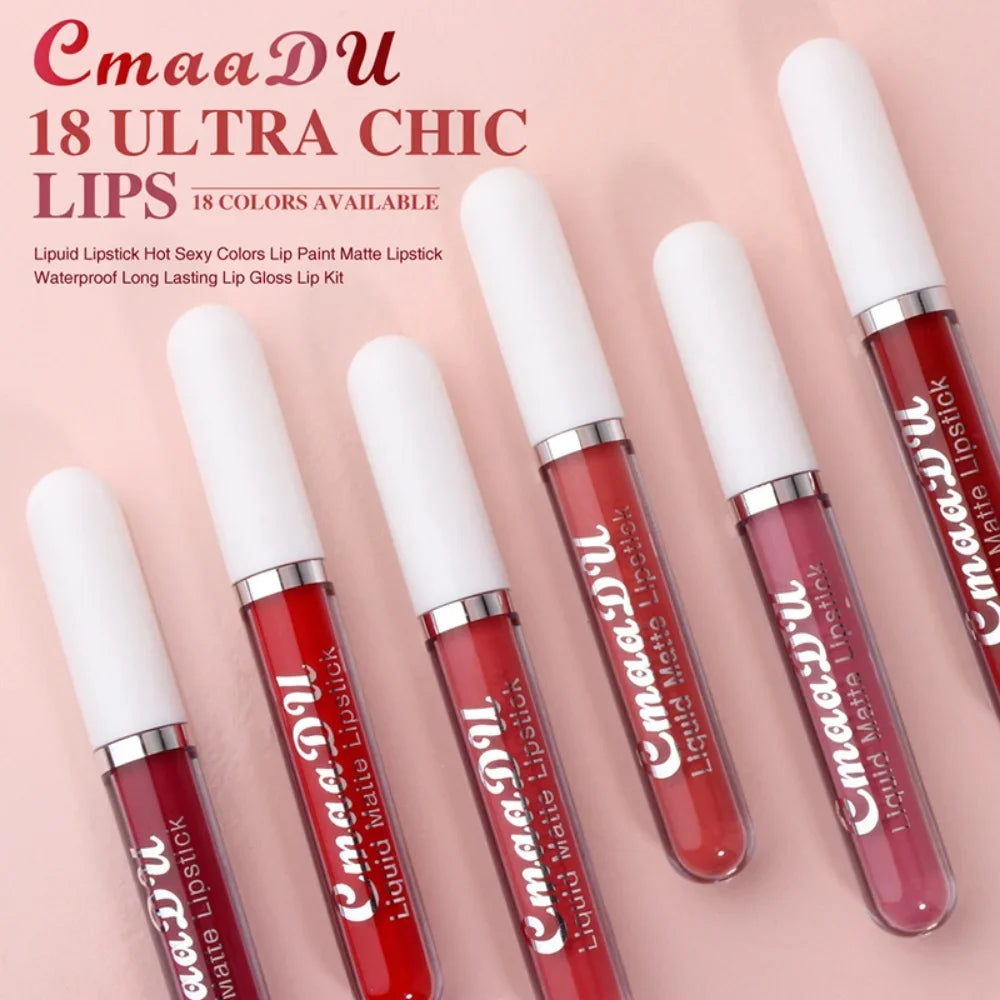 Blushimmer long-lasting velvet matte liquid lipstick in vibrant red, waterproof lip gloss with nonstick cup design, perfect for women.