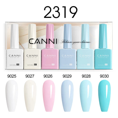 Blushimmer 6-pack 9ml CANNI HEMA-free nail gel polish set with vibrant semi-permanent colors for UV and LED gel nails.