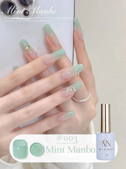 Blushimmer Mianel 12ml Emperor Green Cat Eye Gel Nail Polish for whitening and green nails, suitable for salons and nail supplies.