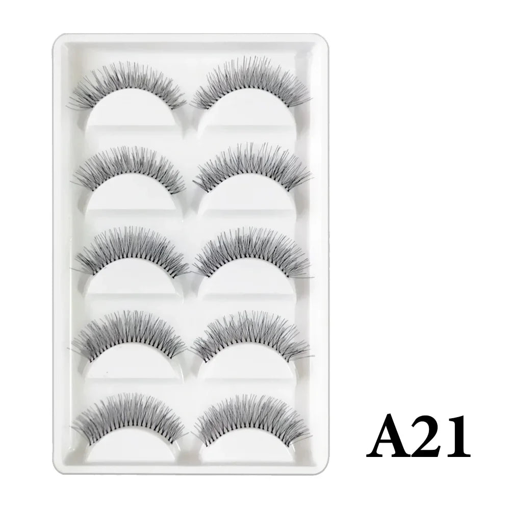 MIOFIA New 5 Pairs Fake Lashes D Curl Fluffy Soft Volume Eyelash Extensions Natural Look 3D Faux Mink False Eyelashes Makeup