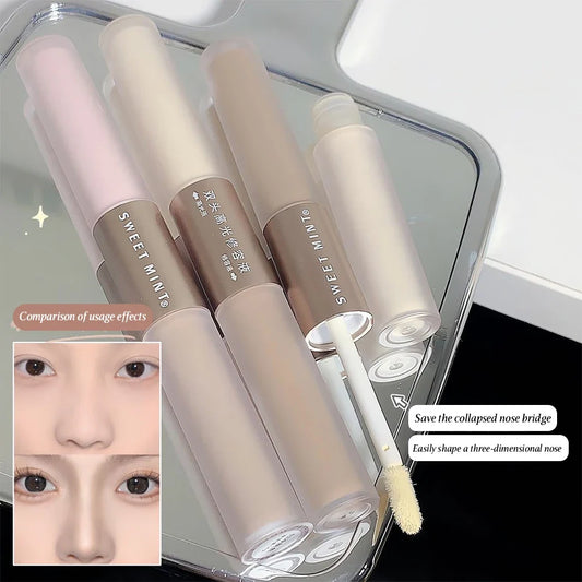 Blushimmer double-ended liquid contouring highlighter and shadower stick with natural, long-lasting glow for face and cheekbones.