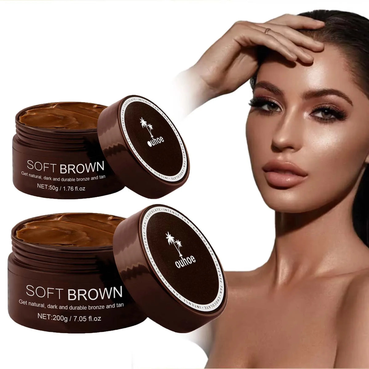 Blushimmer soft brown self-tanning cream with long-lasting sunless tan for a natural, bronzed summer beach look on the body