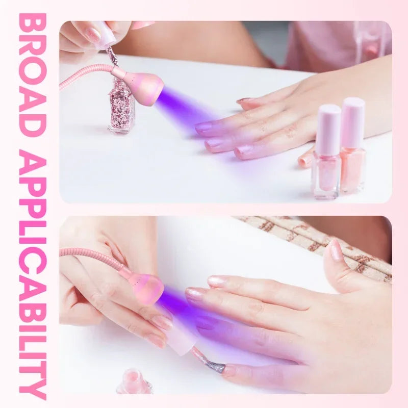 Blushimmer UV nail dryer lamp with 395nm wavelength, mini clip-on design, USB-powered for gel nails and manicure salon use