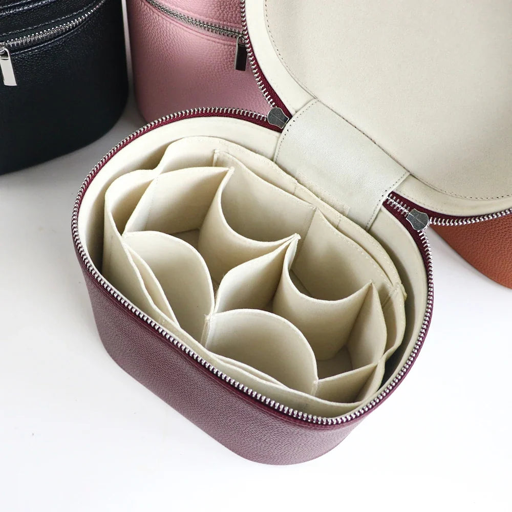Large-capacity Blushimmer PU leather cosmetic box with internal storage, customizable name, travel portable makeup bag.