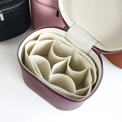 Large-capacity Blushimmer PU leather cosmetic box with internal storage, customizable name, travel portable makeup bag.
