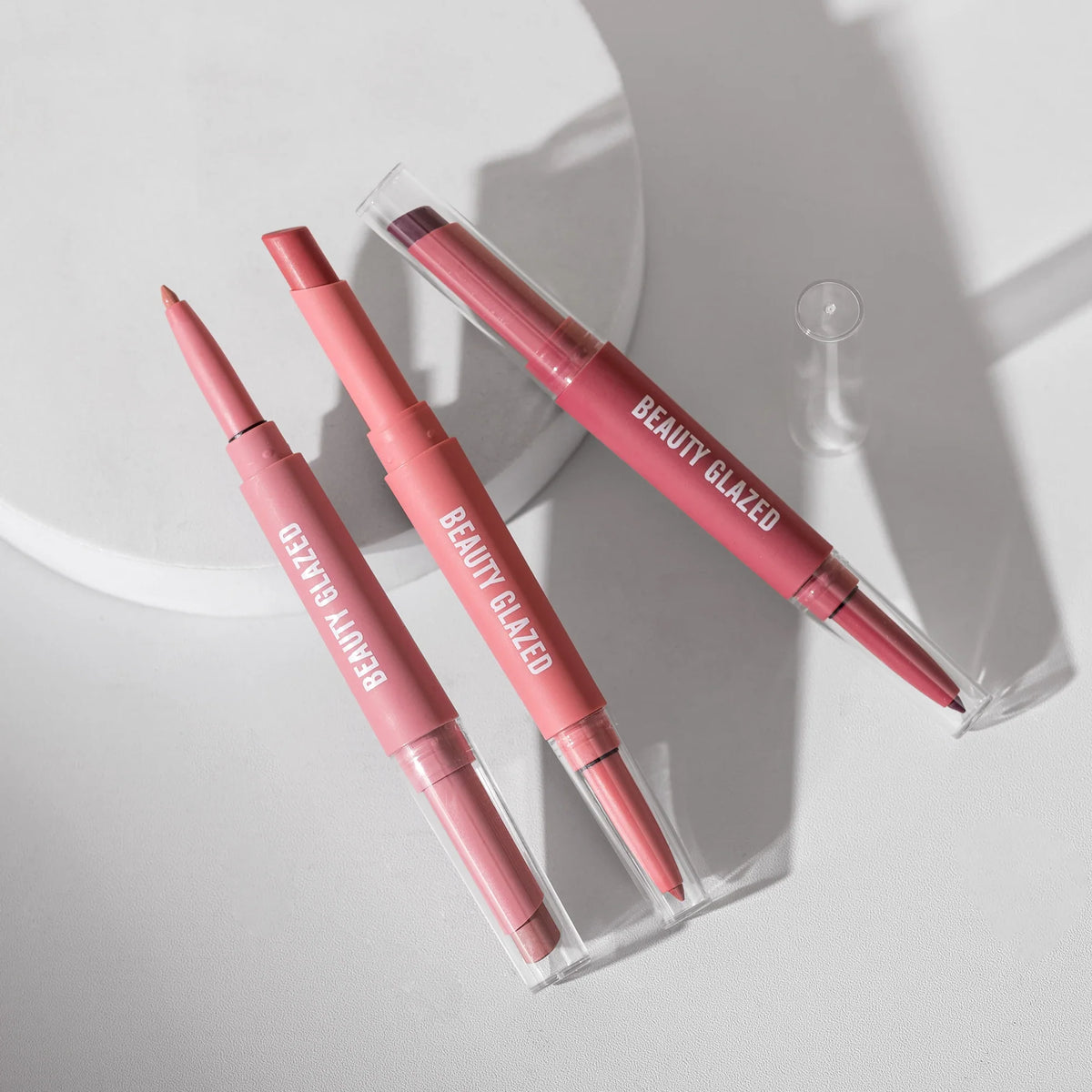 Blushimmer 2-in-1 lip liner and lipstick pen set with waterproof, long-lasting matte finish, ideal for daily makeup.