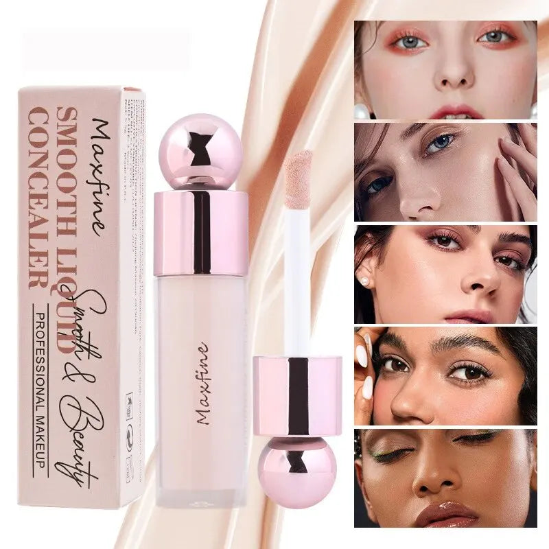 Blushimmer Nude Matte Full Coverage Liquid Concealer with brightening, weightless, hydrating formula, shown in a sleek applicator.