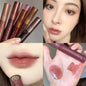 Blushimmer Punk dark brown mirror water lip gloss with red tint, clear glass packaging, showcasing waterproof liquid lipstick and lip oil