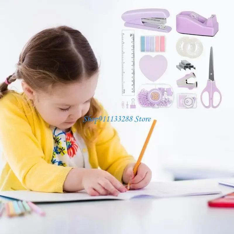 G88D Office Supplies Set Include Sticky Note Stapler Staple Scissors Clear Tape Ruler