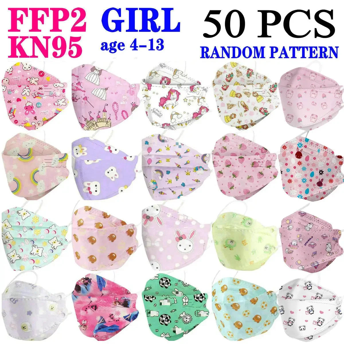 Child FFP2 KN95 Mask Kid 4-12 8-15Years Old Cartoons Masque Boys Girls Children Mascarillas CE Face Mask Safety fpp2