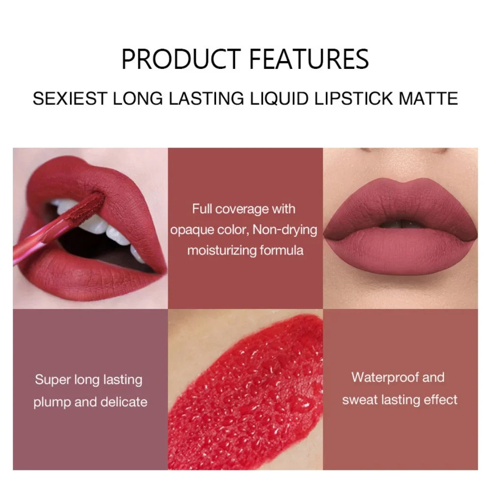 Blushimmer long-lasting velvet matte liquid lipstick in vibrant red, waterproof and nonstick lip gloss for women.