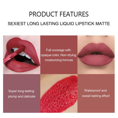 Blushimmer long-lasting velvet matte liquid lipstick in vibrant red, waterproof and nonstick lip gloss for women.