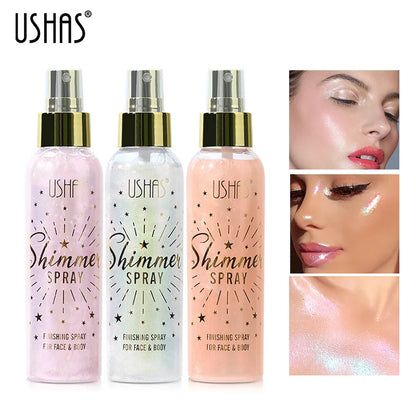 Liquid Highlight Spray Body Face Waterproof Shimmer High Gloss Illuminator Glitter Bronzer Longlasting Brightens Makeup