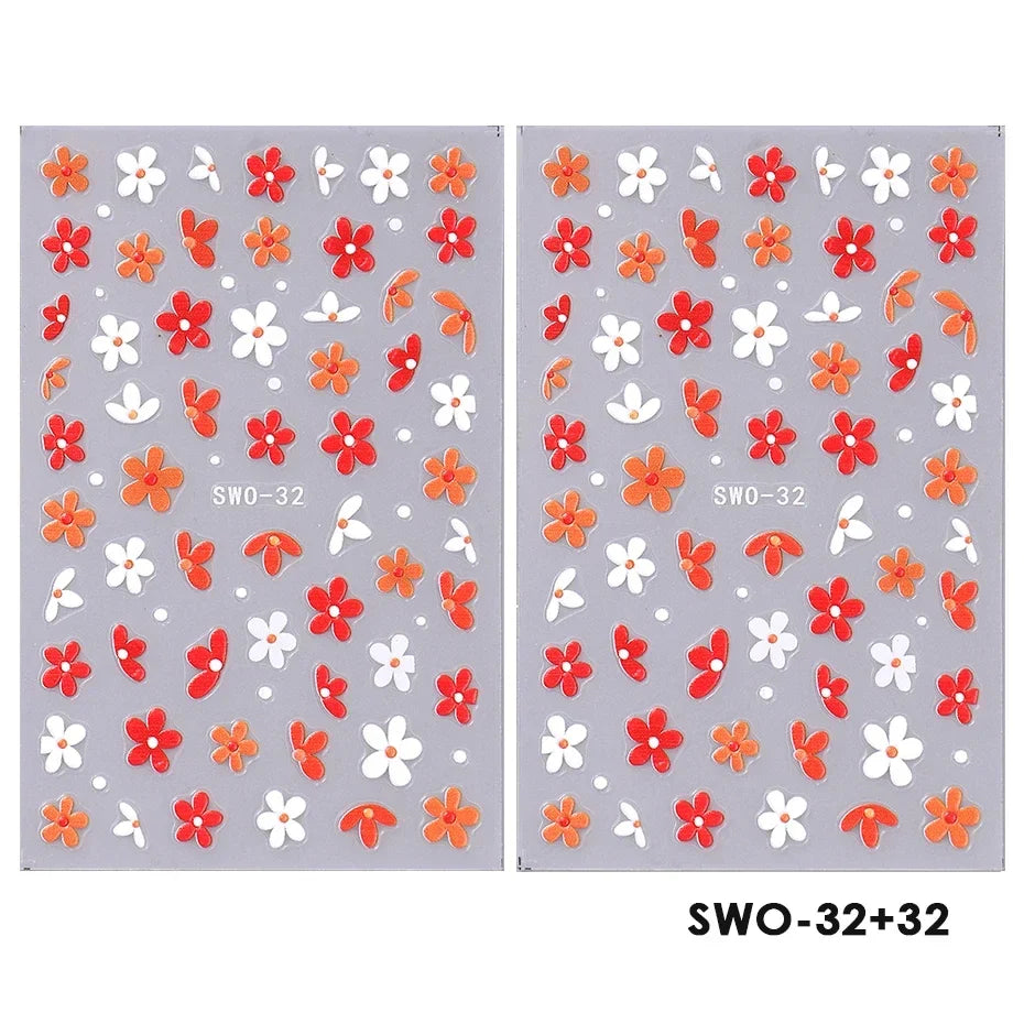 Colorful Blushimmer nail art stickers featuring flowers, hearts, cherries, strawberries, bows, butterflies for cute manicures.