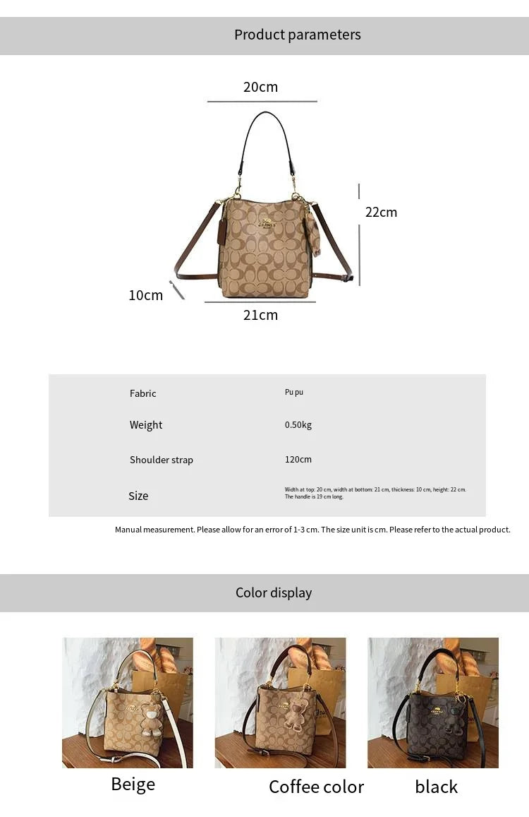 Fashionable style, elegant and luxurious handbag in the shape of a bucket, versatile and suitable for all occasions, single-shou