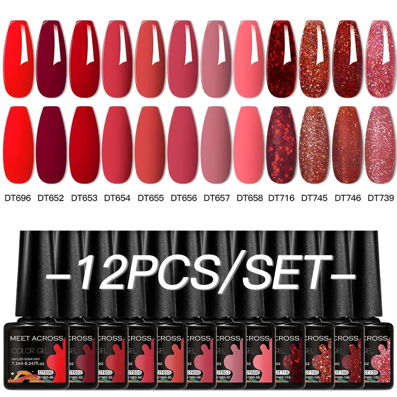 Blushimmer 12-piece all-season nail gel polish set with multicolor shades, UV LED safe, long-lasting, HEMA free for women.