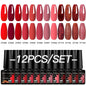 Blushimmer 12-piece all-season nail gel polish set with multicolor shades, UV LED safe, long-lasting, HEMA free for women.