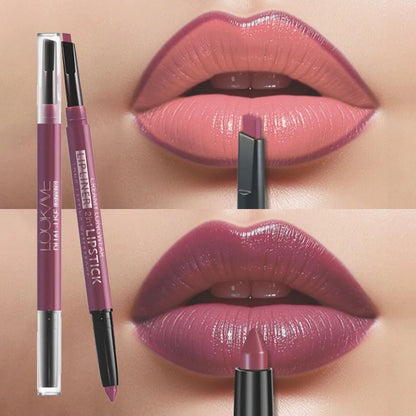 2-in-1 Lipstick & Liner Double Ended Matte Lipstick with Lip Liner, Waterproof & Long Lasting, Creamy Transfer-Proof Finish