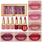Six Blushimmer gold bar tube lipsticks with pearlescent glitter, matte texture, in vibrant colors, perfect for Valentine's Day gift.