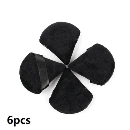 Set of 1-6 triangle velvet powder puffs from Blushimmer, reusable washable cosmetic makeup sponges for face and eyes.