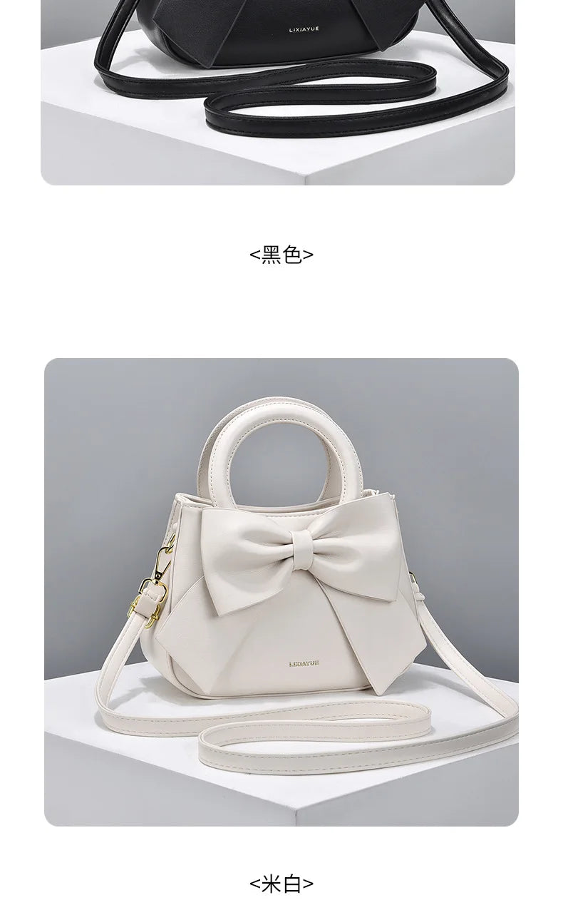 Fashion Casual Handbags For Women Cute Bow Black White Blue Kahki PU Handbags Trendy Daily Shoulder Underarm Bags bolsa feminina